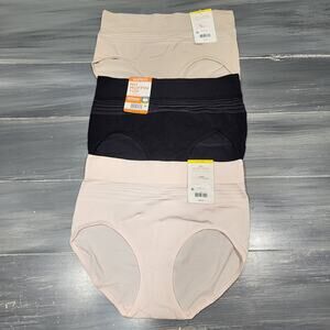 Warner's Brief Underwear Panties Black‎ Beige Size Medium 3 Pair